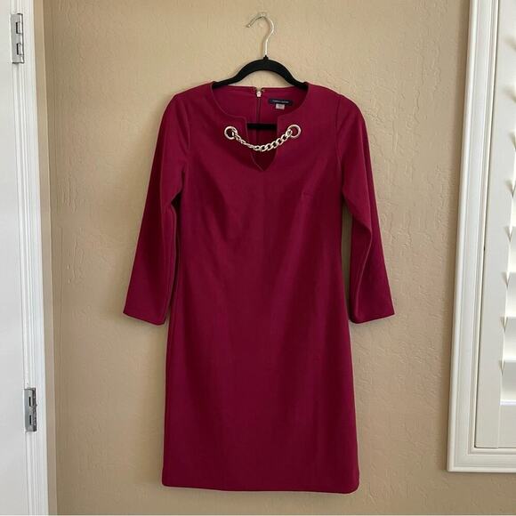 New Tommy Hilfiger Maroon Chain Long Sleeve Dress - Picture 2 of 5